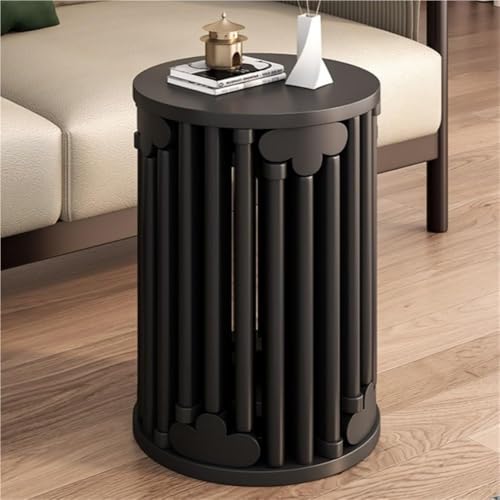 QAZXDRFG 6-in-1-Set mit runden, stapelbaren Hockern aus Massivholz, Satztischen, Couchtisch und Stühlen für das Esszimmer im Wohnzimmer, langlebig (schwarz, ohne Sockel) von QAZXDRFG