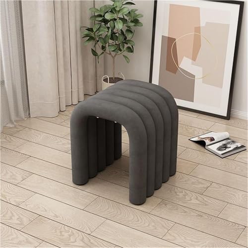 QAZXDRFG Arch Ottoman Schminkhocker Samt Schminkstuhl Fußhocker Sitzgelegenheit Gepolsterter Wechselschuhhocker für das Wohnzimmer Langlebig (Grau) von QAZXDRFG