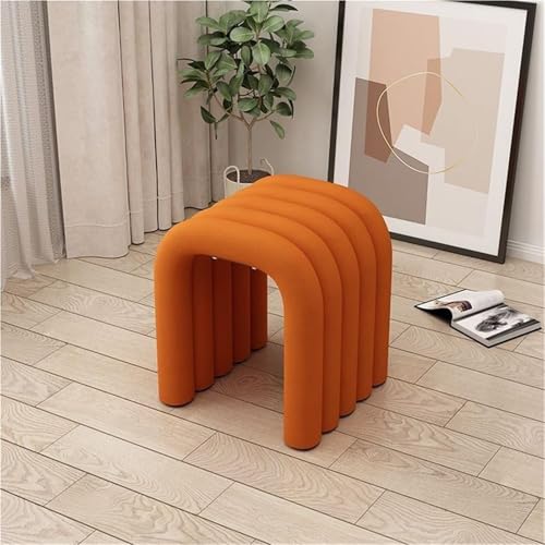 QAZXDRFG Arch Ottoman Schminkhocker Samt Schminkstuhl Fußhocker Sitzgelegenheit Gepolsterter Wechselschuhhocker für das Wohnzimmer Langlebig (Orange) von QAZXDRFG