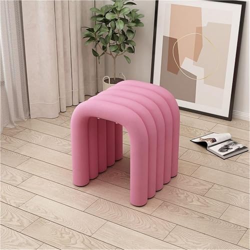 QAZXDRFG Arch Ottoman Schminkhocker Samt Schminkstuhl Fußhocker Sitzgelegenheit Gepolsterter Wechselschuhhocker für das Wohnzimmer Langlebig (Pink) von QAZXDRFG