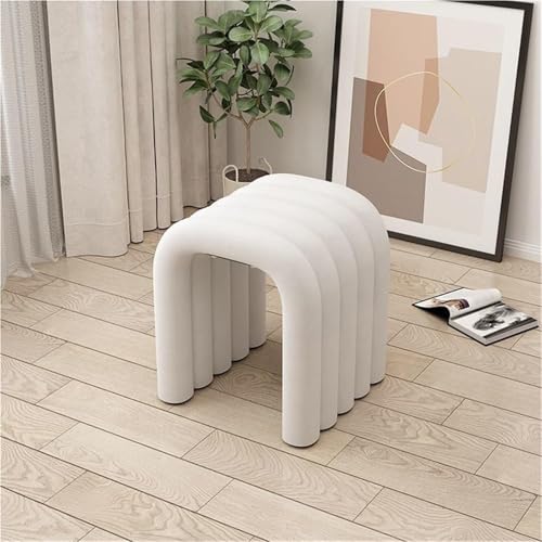 QAZXDRFG Arch Ottoman Schminkhocker Samt Schminkstuhl Fußhocker Sitzgelegenheit Gepolsterter Wechselschuhhocker für das Wohnzimmer Langlebig (Weiß) von QAZXDRFG