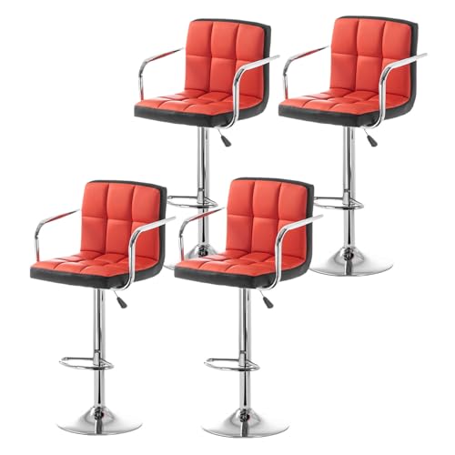 QAZXDRFG Barhocker-Set mit 4 verstellbaren Drehhockern mit quadratischem, dickem Ledersitzkissen und Metallarmlehne, Moderne Barhocker in Thekenhöhe für Kücheninsel, Bistro und Pub, Schwarz + Rot QAZXDRFG Barhocker-Set mit 4 verstellbaren Drehhockern mit quadratischem, dickem Ledersitzkissen und Metallarmlehne, Moderne Barhocker in Thekenhöhe für Kücheninsel, Bistro und Pub, Schwarz + Rot von QAZXDRFG