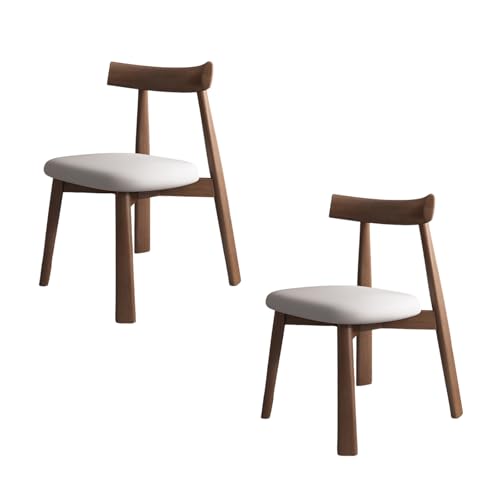 QAZXDRFG Esszimmerstühle aus Holz, 2er-/4er-/6er-Set – Moderne Polsterstühle im Mid-Century-Stil, Bequeme Rückenlehne für Küche, Wohnzimmer, Esszimmer, Dunkles Walnussholz + Hellgrau, 2 Stück von QAZXDRFG