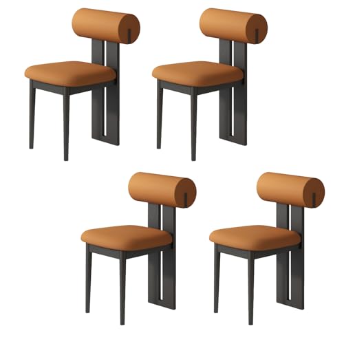 QAZXDRFG Esszimmerstühle aus Holz, 2er-/4er-/6er-Set – gepolsterte Stühle im Mid-Century-Modern-Stil, ergonomische und Bequeme Rückenlehne für Küche, Wohnzimmer, Esszimmer, Schwarz + Orange, 4-teilig von QAZXDRFG