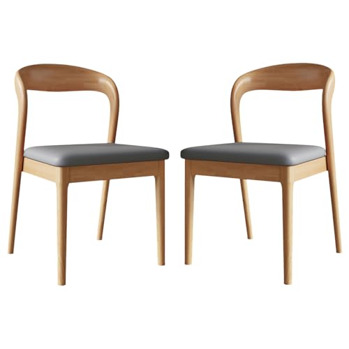 QAZXDRFG Esszimmerstühle aus Holz, 2er-Set, Kratzfeste Lederstühle mit Beinen aus Gummiholz, armloser, gepolsterter Esszimmerstuhl mit Lattenrückenlehne für Küche und Wohnzimmer, Holz + Grau von QAZXDRFG