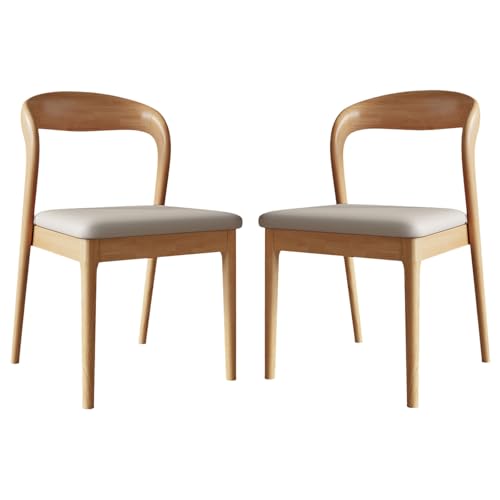 QAZXDRFG Esszimmerstühle aus Holz, 2er-Set, Kratzfeste Lederstühle mit Beinen aus Gummiholz, armloser, gepolsterter Esszimmerstuhl mit Lattenrückenlehne für Küche und Wohnzimmer, Holz + Weiß von QAZXDRFG