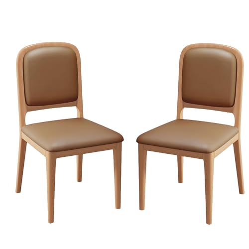 QAZXDRFG Esszimmerstühle aus Holz, 2er-Set, Moderne Küchen-Seitenstühle aus Leder, Wohnzimmerstuhl mit Rückenlehne, gepolsterter Akzentstuhl für Esszimmer, Wohnzimmer für Erwachsene, Primärfarbe von QAZXDRFG