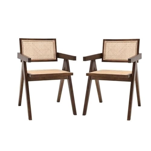 QAZXDRFG Esszimmerstühle aus Rattan-Imitat, 2er-Set, bequemer Sessel, Moderne Boho-Küchenstühle, Stuhl mit Armlehne für Kammer, Wohnzimmer, Esszimmer, praktisch (braun) von QAZXDRFG