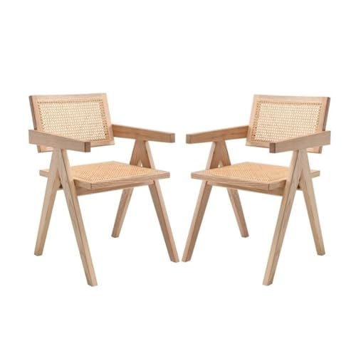QAZXDRFG Esszimmerstühle aus Rattan-Imitat, 2er-Set, bequemer Sessel, Moderne Boho-Küchenstühle, Stuhl mit Armlehne für Kammer, Wohnzimmer, Esszimmer, praktisch (natürlich) von QAZXDRFG