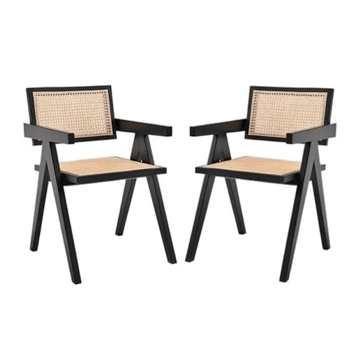 QAZXDRFG Esszimmerstühle aus Rattan-Imitat, 2er-Set, bequemer Sessel, Moderne Boho-Küchenstühle, Stuhl mit Armlehne für Zimmer, Wohnzimmer, Esszimmer, langlebig (schwarz) von QAZXDRFG