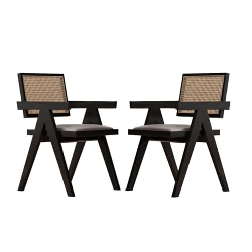 QAZXDRFG Esszimmerstühle aus Rattan-Imitat mit weichen Kissen, 2er-Set, Boho-Stil, bequemer Sessel, Küchenstuhl, Lounge-Stühle für das Wohnzimmer in der Wohnung, langlebig (schwarz) von QAZXDRFG