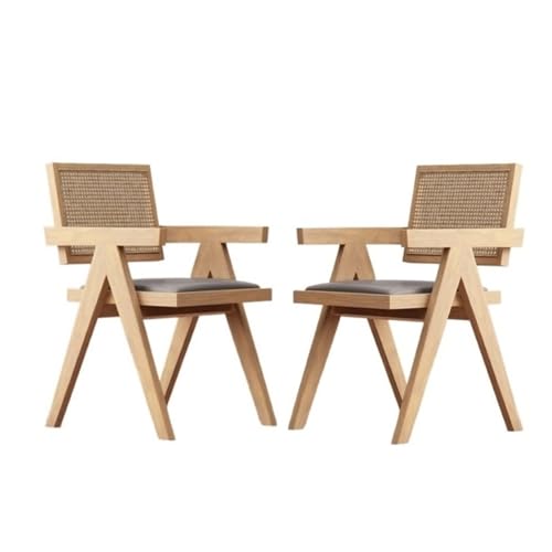 QAZXDRFG Esszimmerstühle aus Rattan-Imitat mit weichen Kissen, 2er-Set, bequemer Boho-Sessel, Küchenstuhl, Lounge-Stühle für das Wohnzimmer in der Wohnung, langlebig (natürlich) von QAZXDRFG
