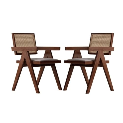QAZXDRFG Esszimmerstühle aus Rattan-Imitat mit weichen Kissen, 2er-Set, bequemer Boho-Sessel, Küchenstuhl, Lounge-Stühle für das Wohnzimmer in der Wohnung, praktisch (braun) von QAZXDRFG