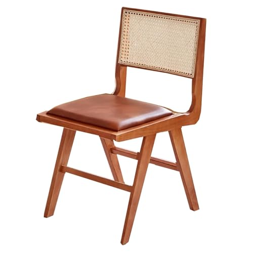 QAZXDRFG Esszimmerstühle im Retro-Stil mit Rückenlehne aus Rattan-Imitat, ohne Armlehne, Esszimmerstühle, Küchenstuhl mit Polsterung für Zuhause, langlebig (Hellbraun) von QAZXDRFG