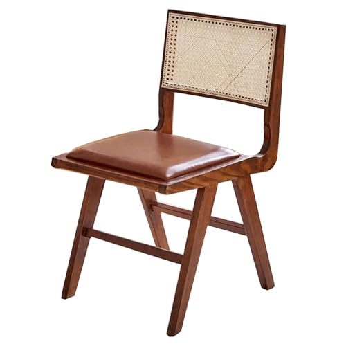 QAZXDRFG Esszimmerstühle im Retro-Stil mit Rückenlehne aus Rattan-Imitat, ohne Armlehne, Esszimmerstühle, Küchenstuhl mit Polsterung für Zuhause, langlebig (braun) von QAZXDRFG