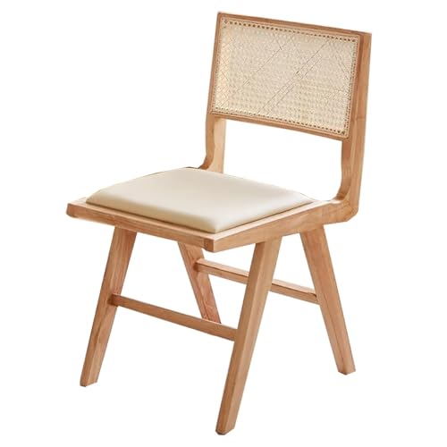 QAZXDRFG Esszimmerstühle im Retro-Stil mit Rückenlehne aus Rattan-Imitat, ohne Armlehnen, Esszimmerstühle, Küchenstuhl mit Polsterung für Zuhause, langlebig (natürlich) von QAZXDRFG
