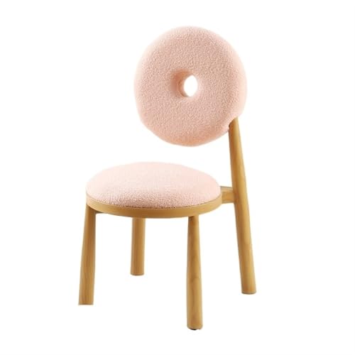 QAZXDRFG Esszimmerstühle mit Donut-förmiger Rückenlehne, Kommodenstuhl mit gepolsterter Sitzfläche und Stuhlbeinen aus Eisen, Schminkstuhl, Küchenstühle, Esszimmerstühle, langlebig (Pink) von QAZXDRFG