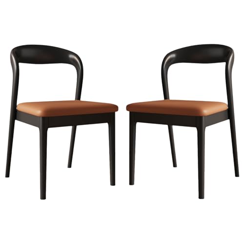 QAZXDRFG Esszimmerstuhl 2er-Set, Nordeuropäischer gepolsterter Akzentstuhl mit Katzenkratzleder, ergonomischer Stuhl ohne Armlehnen mit Sitzkissen für Küche und Wohnzimmer, Ebenholz + Orange von QAZXDRFG