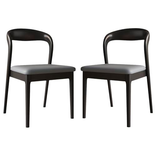 QAZXDRFG Esszimmerstuhl-Set mit 2 Stühlen, nordeuropäischer gepolsterter Akzentstuhl mit kratzfestem Leder, ergonomischer Stuhl ohne Armlehnen mit Sitzkissen für Küche und Wohnzimmer, Ebenholz + Grau von QAZXDRFG