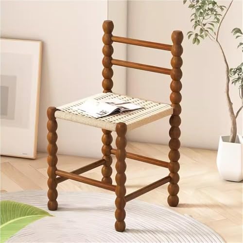 QAZXDRFG Esszimmerstuhl mit Massivholzrahmen und Akzenten aus Kraftpapierseil. Ergonomischer Schmink-/Schreibtischstuhl für Esszimmer, Büro und Außenbereich, langlebig (braun) von QAZXDRFG
