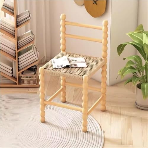 QAZXDRFG Esszimmerstuhl mit Massivholzrahmen und Akzenten aus Kraftpapierseil. Ergonomischer Schmink-/Schreibtischstuhl für Esszimmer, Büro und Außenbereich, langlebig (natürlich) von QAZXDRFG