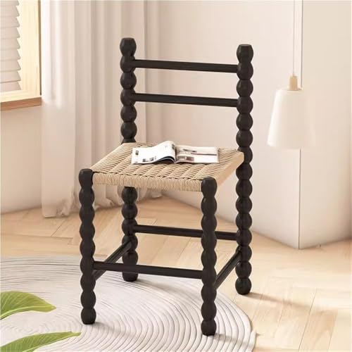 QAZXDRFG Esszimmerstuhl mit Massivholzrahmen und Akzenten aus Kraftpapierseil. Ergonomischer Schmink-/Schreibtischstuhl für Esszimmer, Büro und Außenbereich. Langlebig (schwarz) von QAZXDRFG
