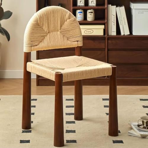 QAZXDRFG Esszimmerstuhl mit Seilgeflecht und einfacher Rückenlehne, moderner minimalistischer Retro-Akzentstuhl aus Holz, kreativer Schminkstuhl mit handgewebter Sitzfläche, langlebig (braun) von QAZXDRFG