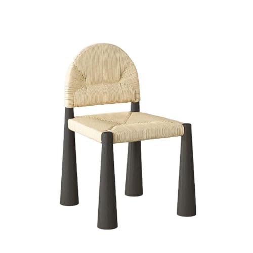 QAZXDRFG Esszimmerstuhl mit Seilgeflecht und einfacher Rückenlehne, moderner minimalistischer Retro-Akzentstuhl aus Holz, kreativer Schminkstuhl mit handgewebter Sitzfläche, langlebig (schwarz) von QAZXDRFG
