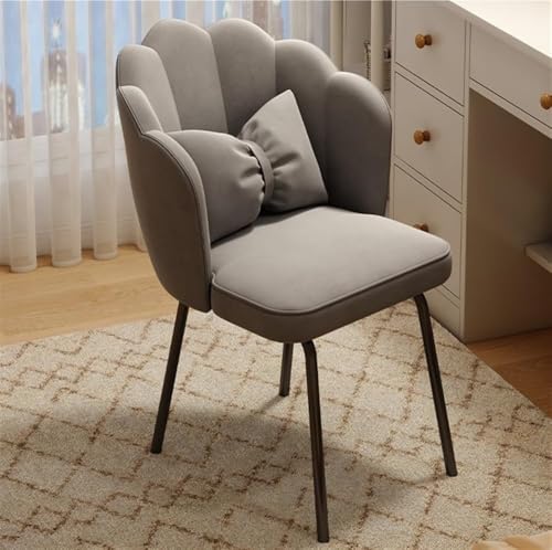 QAZXDRFG Gepolsterter Frisiertischstuhl mit Blütenblatt-Design und Rückenlehne, kreativer Flanell-Raumakzent, Holzrahmen, Hocker, Wohnzimmer, langlebig (grau) von QAZXDRFG