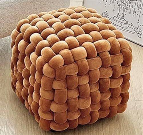 QAZXDRFG Gewebter Würfel-Fußhocker, quadratischer Ottoman mit weicher Polsterung, Schminkstuhl, Schuhwechselhocker für Wohnzimmer und Eingangsbereiche, langlebig (Orange) von QAZXDRFG