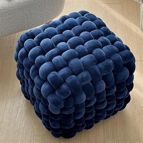QAZXDRFG Gewebter Würfel-Fußhocker, quadratischer Ottoman mit weicher Polsterung, Schminkstuhl, Schuhwechselhocker für Wohnzimmer und Eingangsbereiche, langlebig (blau) von QAZXDRFG