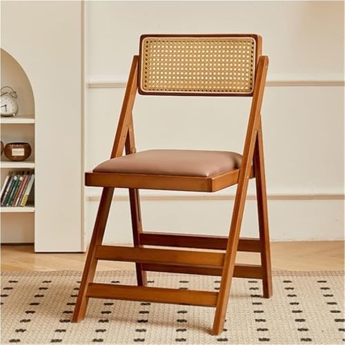 QAZXDRFG Klappbarer Esszimmerstuhl mit Rattan-Rückenlehne und Kissen, Schminkstuhl, klappbarer Loungesessel für Wohnzimmer, Esszimmer, praktisch (44,5 x 54,5 x 82,9 cm) von QAZXDRFG