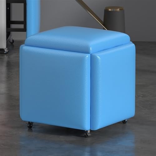 QAZXDRFG Klapphocker, 5-in-1-Sitzwürfel, quadratischer osmanischer Fußhocker aus Leder mit Rädern, multifunktionaler Stuhl, geeignet für das Wohnzimmer Einer Wohnung (blau, klein) von QAZXDRFG