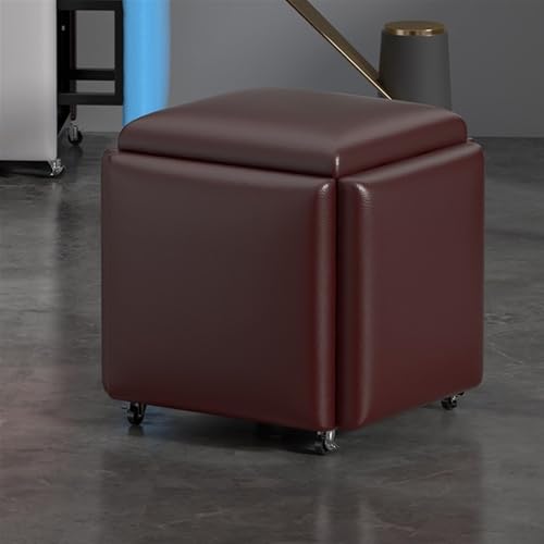 QAZXDRFG Klapphocker, 5-in-1-Sitzwürfel, quadratischer osmanischer Fußhocker aus Leder mit Rädern, multifunktionaler Stuhl, geeignet für das Wohnzimmer von Wohnungen (braun, groß) von QAZXDRFG