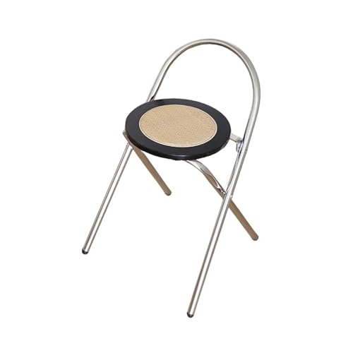 QAZXDRFG Klappstuhl mit runder Sitzfläche aus Holzrattan, Klapphocker mit Rückenlehne, einfacher Esszimmerstuhl, Klapphocker für Restaurants, Cafés, langlebig (schwarz) von QAZXDRFG
