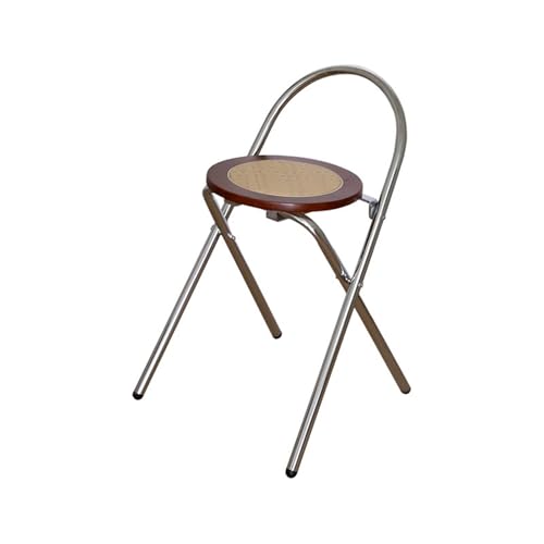 QAZXDRFG Klappstuhl mit runder Sitzfläche aus Holzrattan, Klapphocker mit Rückenlehne, einfacher Esszimmerstuhl, klappbarer Hocker für Restaurants, Cafés, langlebig (braun) von QAZXDRFG