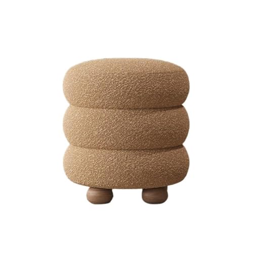 QAZXDRFG Kleiner runder Hocker aus Kunstlammwolle, moderner weicher Ottoman, praktischer Schminkstuhl für Kammer, Freizeitsofa, Hocker für Wohnzimmer, praktisch (braun) von QAZXDRFG