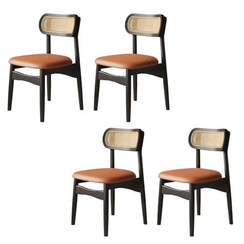 QAZXDRFG Moderne Esszimmerstühle, 2er-/4er-/6er-Set – Küchenstühle mit Rattan-Rückenlehne, Massivholzrahmen, gepolsterte Sitzfläche und Leder für Esszimmer, Küche, Büro, Schwarz+Orange, 4er-Set von QAZXDRFG