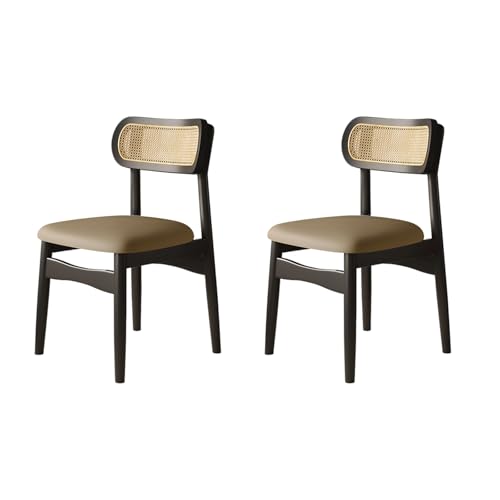 QAZXDRFG Moderne Esszimmerstühle, 2er-/4er-/6er-Set – Küchenstühle mit Rattan-Rückenlehne, Massivholzrahmen, gepolsterter Sitz und Leder für Esszimmer, Küche, Büro, Schwarz + Khaki, 2er-Set QAZXDRFG Moderne Esszimmerstühle, 2er-/4er-/6er-Set – Küchenstühle mit Rattan-Rückenlehne, Massivholzrahmen, gepolsterter Sitz und Leder für Esszimmer, Küche, Büro, Schwarz + Khaki, 2er-Set von QAZXDRFG