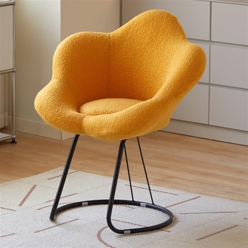 QAZXDRFG Moderner Schminkstuhl, Frisiertischstuhl mit Blütenblatt-Rückenlehne, Akzentstühle mit weichem Kissen, Loungesessel für Schminktisch, Wohnzimmer, langlebig (gelb) von QAZXDRFG
