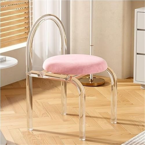 QAZXDRFG Moderner Schminkstuhl aus klarem Acryl mit weichem Kissen, Esszimmerstuhl, Schminkstuhl, Schminkhocker für Ankleidezimmer und Büros, langlebig (Pink) von QAZXDRFG