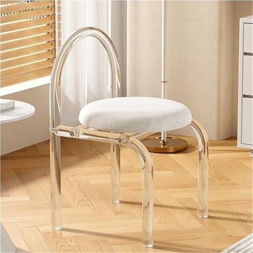 QAZXDRFG Moderner Schminkstuhl aus klarem Acryl mit weichem Kissen, Esszimmerstuhl, Schminkstuhl, Schminkhocker für Ankleidezimmer und Büros, langlebig (weiß) von QAZXDRFG