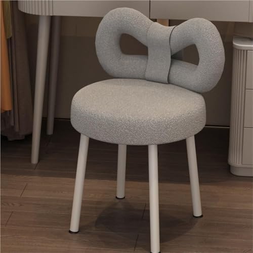 QAZXDRFG Moderner Schminkstuhl mit Schleifenrückenlehne und Metallbeinen, gepolsterter Schminkhocker aus Kunstfleece, Esszimmerstuhl für Wohnzimmer, langlebig (grau) von QAZXDRFG