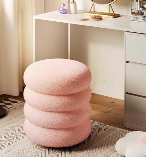 QAZXDRFG Moderner runder Pouf-Hocker, weich gepolsterter Schminkstuhl, Fußstütze, kompakter Ottoman-Sitz für kleine Räume, Eingangsbereiche, praktisch (Pink) von QAZXDRFG