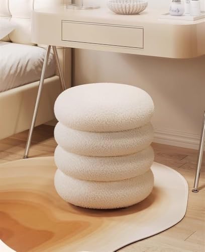 QAZXDRFG Moderner runder Pouf-Hocker, weich gepolsterter Schminkstuhl, Fußstütze, kompakter Ottoman-Sitz für kleine Räume, Eingangsbereiche, praktisch (weiß) von QAZXDRFG