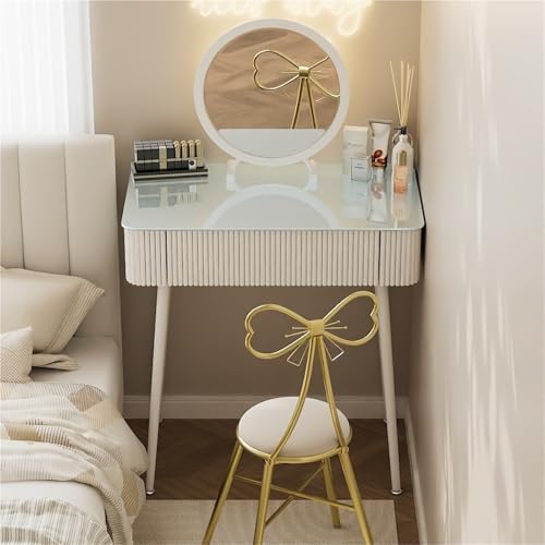 QAZXDRFG Modernes Schminktisch-Set mit gepolstertem Stuhl, minimalistischer Frisiertisch mit Schubladen, luxuriöser, moderner, kompakter Schminktisch für Wohnzimmer, langlebig (72 cm mit Spiegel) von QAZXDRFG