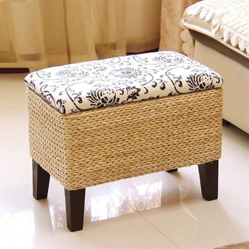 QAZXDRFG Ottomane mit Stauraum aus natürlichem Rattan, Ottomane-Bank im Landhausstil mit Aufbewahrungs-Organizer, Multifunktionshocker-Stuhl für Wohnzimmer und Schlafzimmer (Schwarz, Groß) von QAZXDRFG