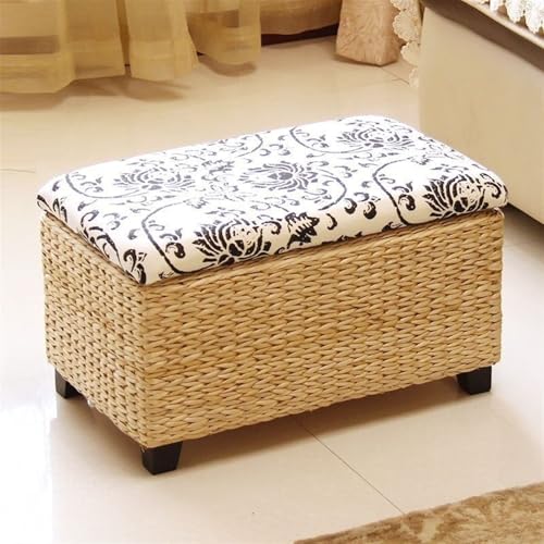 QAZXDRFG Ottomane mit Stauraum aus natürlichem Rattan, Ottomane-Bank im Landhausstil mit Aufbewahrungs-Organizer, Multifunktionshocker-Stuhl für Wohnzimmer und Schlafzimmer (Schwarz, Klein) von QAZXDRFG