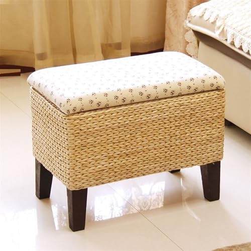 QAZXDRFG Ottomane mit Stauraum aus natürlichem Rattan, Ottomane-Bank im Landhausstil mit Aufbewahrungs-Organizer, Multifunktionshocker-Stuhl für Wohnzimmer und Schlafzimmer (natürlich, groß) von QAZXDRFG