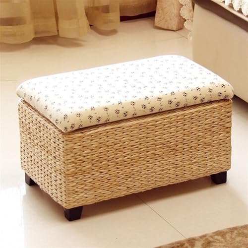QAZXDRFG Ottomane mit Stauraum aus natürlichem Rattan, Ottomane-Bank im Landhausstil mit Aufbewahrungs-Organizer, Multifunktionshocker-Stuhl für Wohnzimmer und Schlafzimmer (natürlich, klein) von QAZXDRFG
